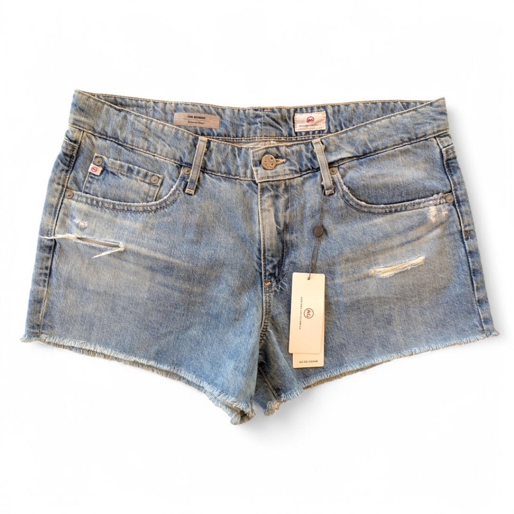 AG The Bonnie Relaxed Distressed Blue Jean Denim Mid Rise Shorts NWT Women's 30 - Picture 3 of 10